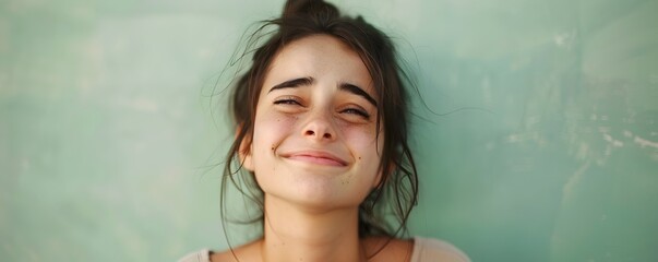Joyful Teen Girl with Teary Eyes Expressing Concealed Sadness