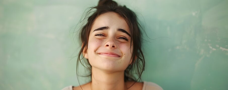 Joyful Teen Girl with Teary Eyes Expressing Concealed Sadness