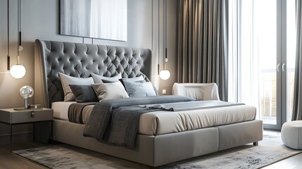 beautiful interior design home bedroom, cozy big bed
