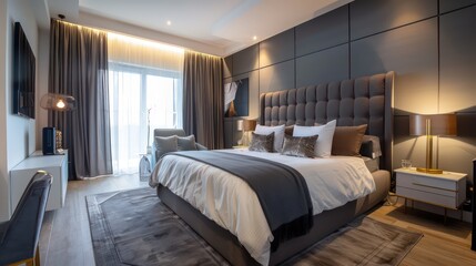 beautiful interior design home bedroom, cozy big bed