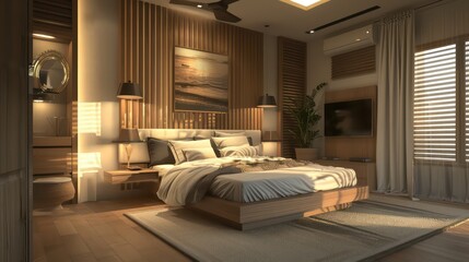beautiful interior design home bedroom, cozy big bed
