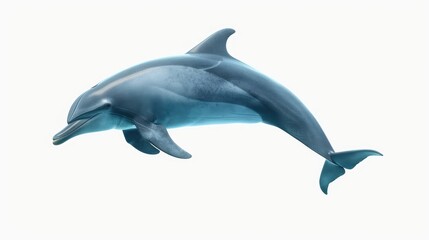 Obraz premium Majestic dolphin portrayed in isolation against a pristine white backdrop, highlighting the natural beauty and charm of the ocean's inhabitants