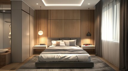 beautiful interior design home bedroom, cozy big bed