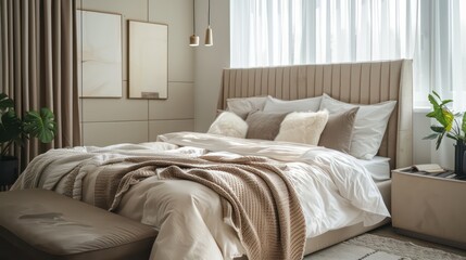 beautiful interior design home bedroom, cozy big bed