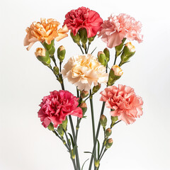 A bunch of Carnations. White background, cut out.