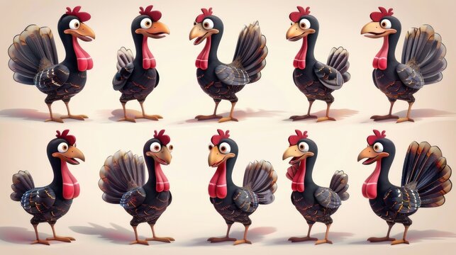 Cartoon Roosters with Different Expressions