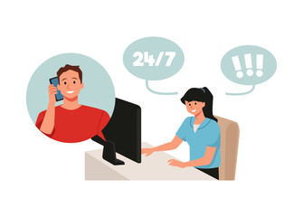 24/7 customer support vector illustration
