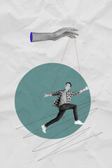 Trend artwork composite sketch image photo collage of caricature hand appear hold rope manipulation...
