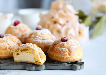 traditional choux pastry eclair dessert on a plate