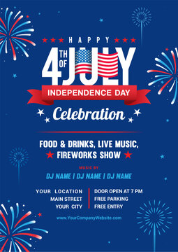 Happy 4th of July poster templates vector illustration. Independence Day fireworks celebration flyer design
