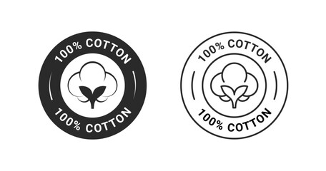 100 percent cotton vector icon. Organic fabric round labels