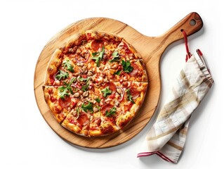 Pizza on wooden cutting board