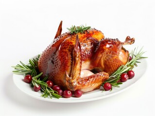 Turkey on plate with cranberries and rosemary