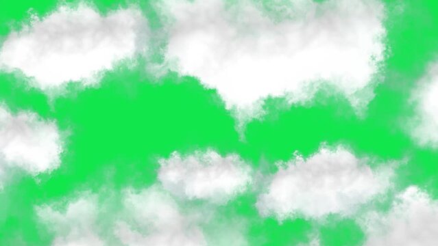 Moving white clouds on chroma key green screen alpha channel background