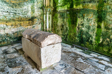Fototapeta premium Gothic romanesque cloister of old Coimbra Cathedral, Se Velha de Coimbra in Portugal