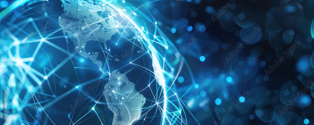 Aufkleber global digital network technology, earth with data connections, futuristic internet communication ba