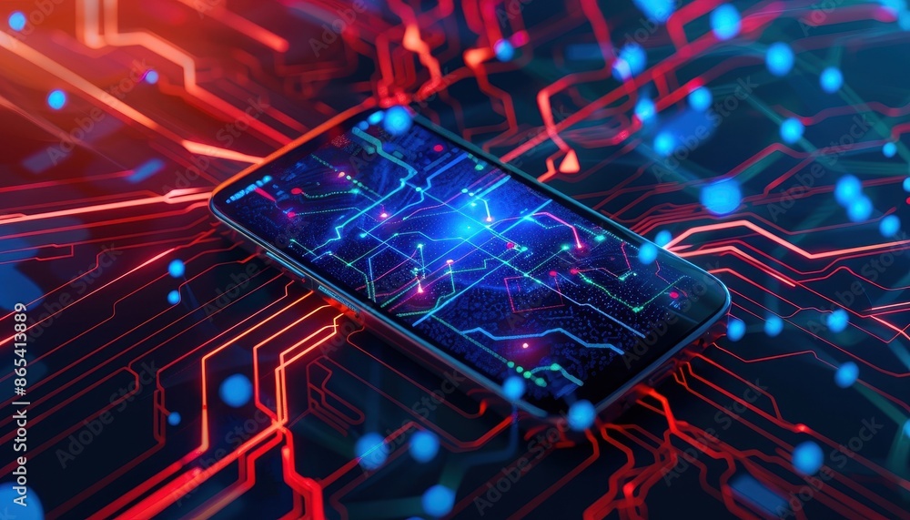 Aufkleber futuristic smartphone with advanced circuit design and glowing digital connections, representing hig