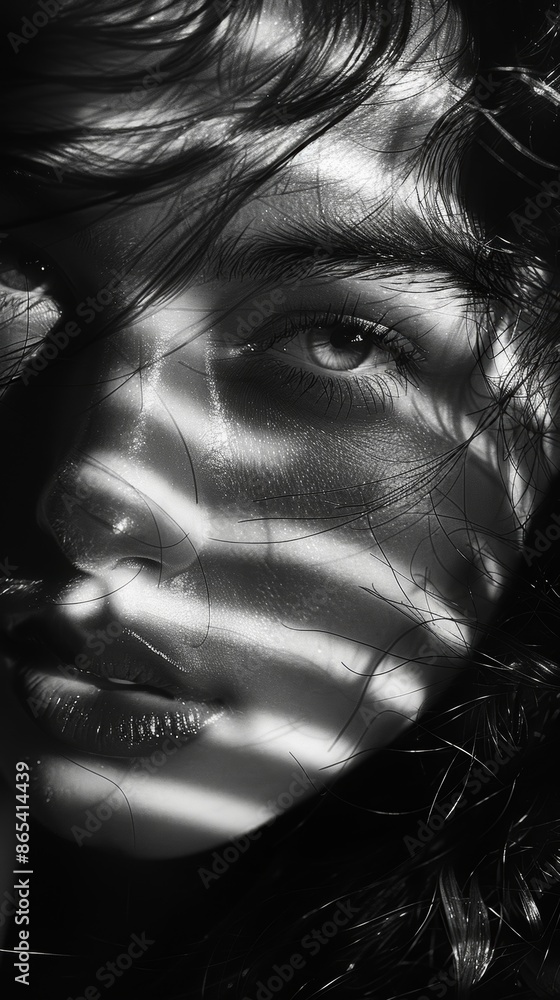 Poster dramatic lighting transforms a simple portrait into a captivating study of light and shadow. black a