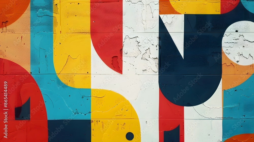 Poster a colorful abstract painting with a blue circle in the middle. the painting is made up of many diffe
