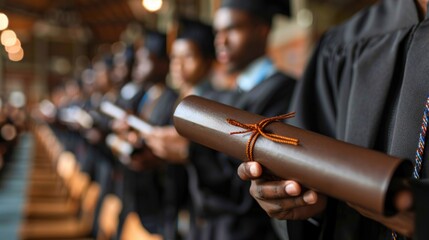 Close-up of graduate's hands holding diploma 