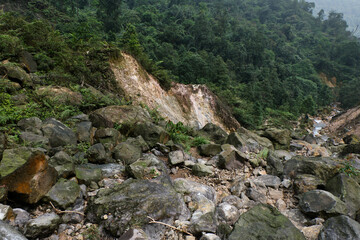 River with Abundant Rocks Near the Waterfall