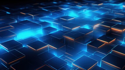 Abstract Neon Blue and Orange Glowing Cubes