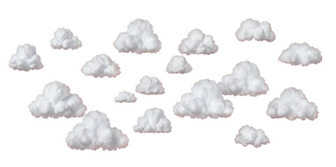 Realistic natural white fluffy clouds set isolated on transparent background. Vector realistic cutout clean cloud of smoke or fog. Fog or cloud on an isolated transparent background. Haze fog clouds o
