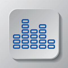 Equalizer simple icon. Flat design. Paper cut design. Cutted blue symbol with shadow. Gray badge button, gray background