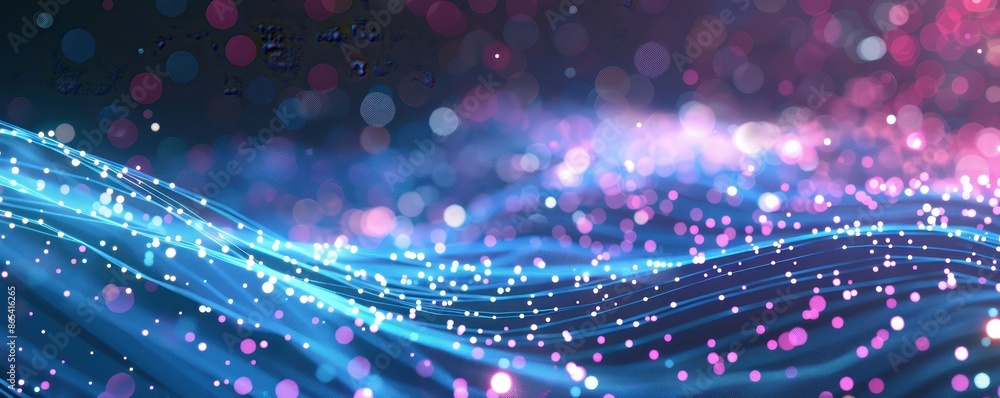 Leinwandbilder Abstract digital landscape with vibrant blue and pink light particles creating a futuristic and dynamic wave pattern. Perfect for tech visuals.