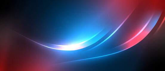 Obraz premium Neon glowing circle rays, light round lines in the dark, planet style neon wave lines. Energetic electric concept design for wallpaper, banner, background
