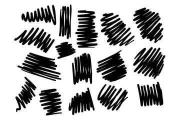 Scribble doodle set, paint underline children marker scratch, vector pen squiggle kit, black stroke. Hand drawn pencil abstract sketch, texture. Scribble doodle