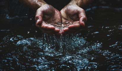 Fototapeta premium Two hands with clean water spilling out