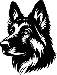 Hand drawn animals german shepherd silhouette vector set illustration on white background