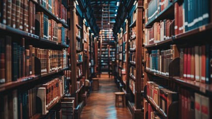 Rows of books neatly stacked in a library, showcasing the beauty of orderliness and knowledge awaiting exploration