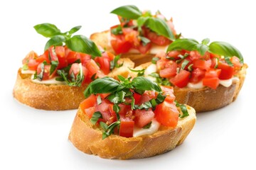 Mouthwatering Bruschetta: Fresh Ingredients on Handpainted Watercolor Illustration