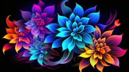 Neon Flowers on a Black Background