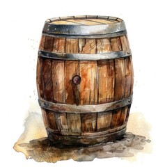 Obraz premium Vintage Wooden Barrel Illustration with Watercolor Effects for Alcohol Beverages