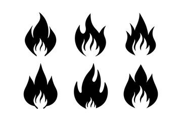A collection of black fire flame silhouettes against a white backdrop
