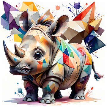 recommend clip art: Little rhinoceros watercolor clip art on white background.