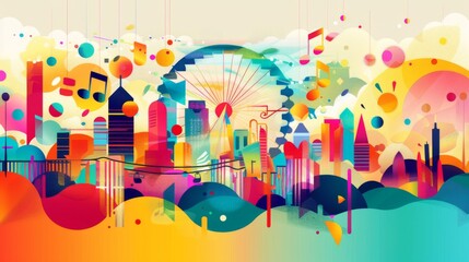 Summer Festivals incorporating Music Notes and Ferris Wheel Imagery