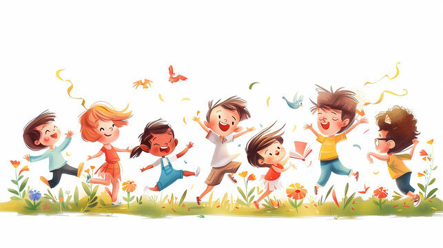 Illustration Kinder die fr&ouml;hlich spielen