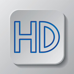 HD simple icon vector. Flat design. Paper cut design. Cutted blue symbol with shadow. Gray badge button, gray background