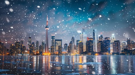 Snowy Cityscape with Towering Skyscrapers