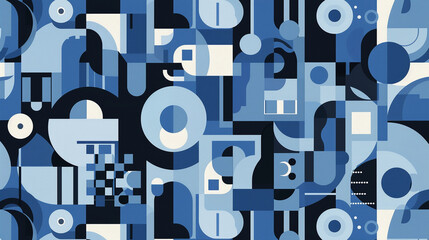 Fototapeta premium Dark blue & light blue Bauhaus Seamless Pattern 