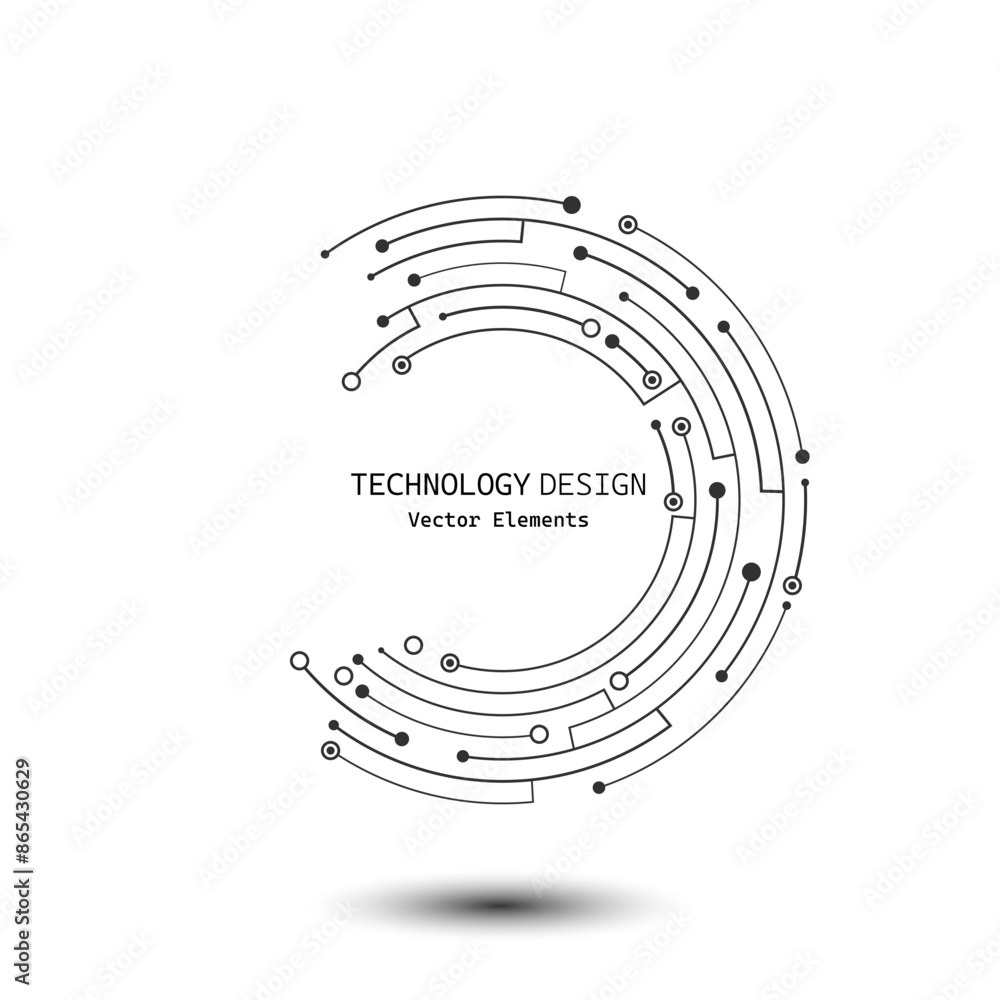 Leinwandbilder abstract crescent-shaped circuit board isolated on white background. lines and dots connect. vector 
