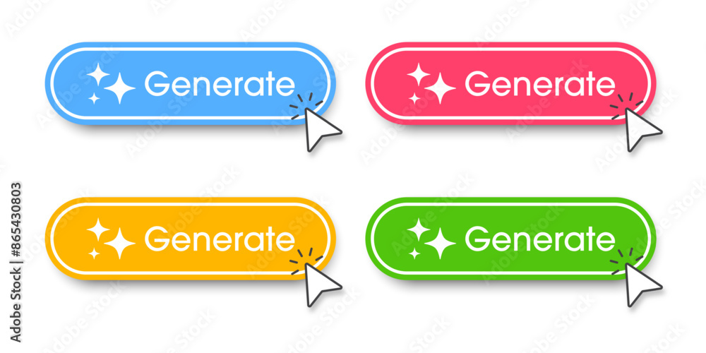 Aufkleber Generate AI button. A set of buttons with Generate AI symbols. Flat design style for Apps, Websites, Interfaces, and mobile app. Artificial intelligence technology. Vector illustration.