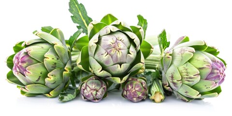 Fototapeta premium Fresh Organic Artichokes in Bowl. Hand Painted Watercolor Illustration of Ripe Vegetables on White Background