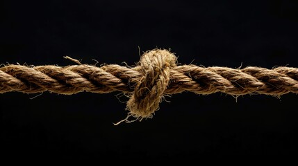 A very strong brown rope breaks and frays, leaving a single strand unbroken on a black background