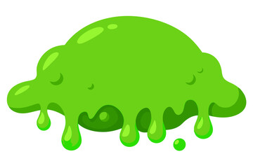 Cartoon green slime on white background with wildlife and grass