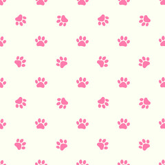 Cat pink paw seamless pattern